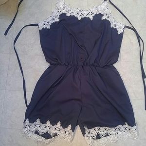 Cute open back navy romper